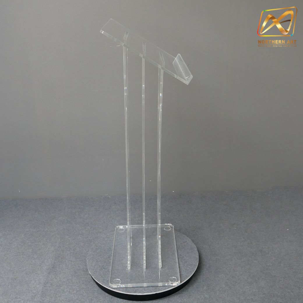 โพเดียม อะคริลิคใส AC-02 ขนาด(W)60 x (L)40 x (H)123 cm. TOP เอียงพร้อมกันตก วัสดุอะคริลิคใส หนา 10-20 มม.