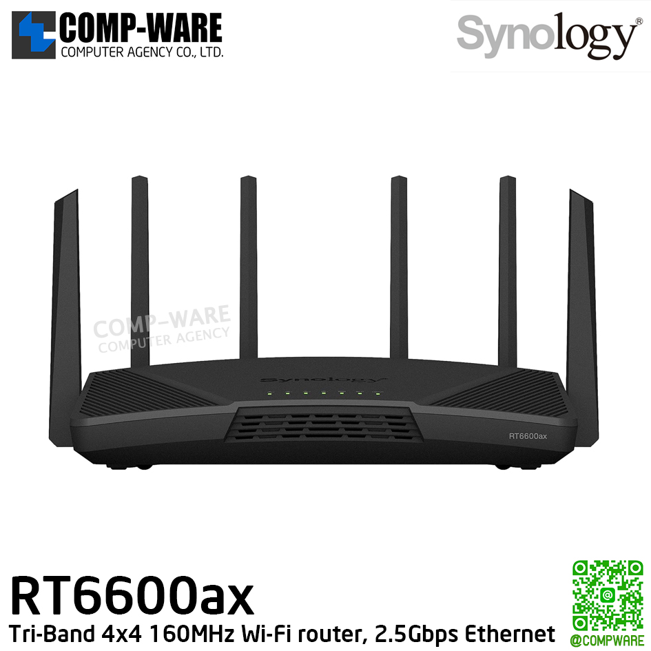 Synology RT6600ac Tri-Band 4x4 160MHz Wi-Fi router, 2.5Gbps Ethernet, VLAN segmentation, Multiple SSIDs, parental controls, Threat Prevention, VPN - 2Y Warranty