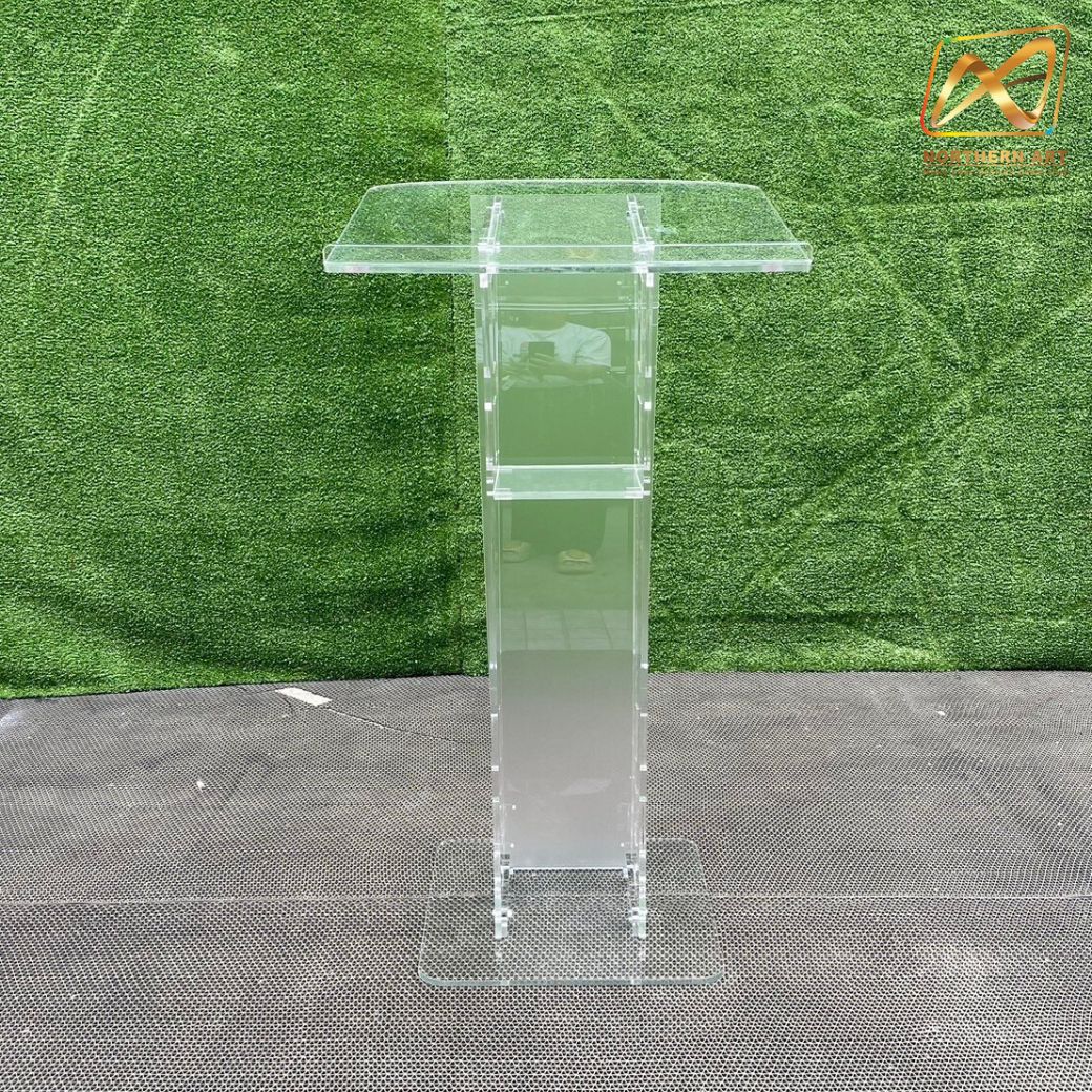 โพเดียมอะคริลิคใส รุ่น AC-12 ด้านหน้าอะคริลิคฝ้า TOP เอียง ขนาด(W)60 x (L)45 x (H) 113 cm.