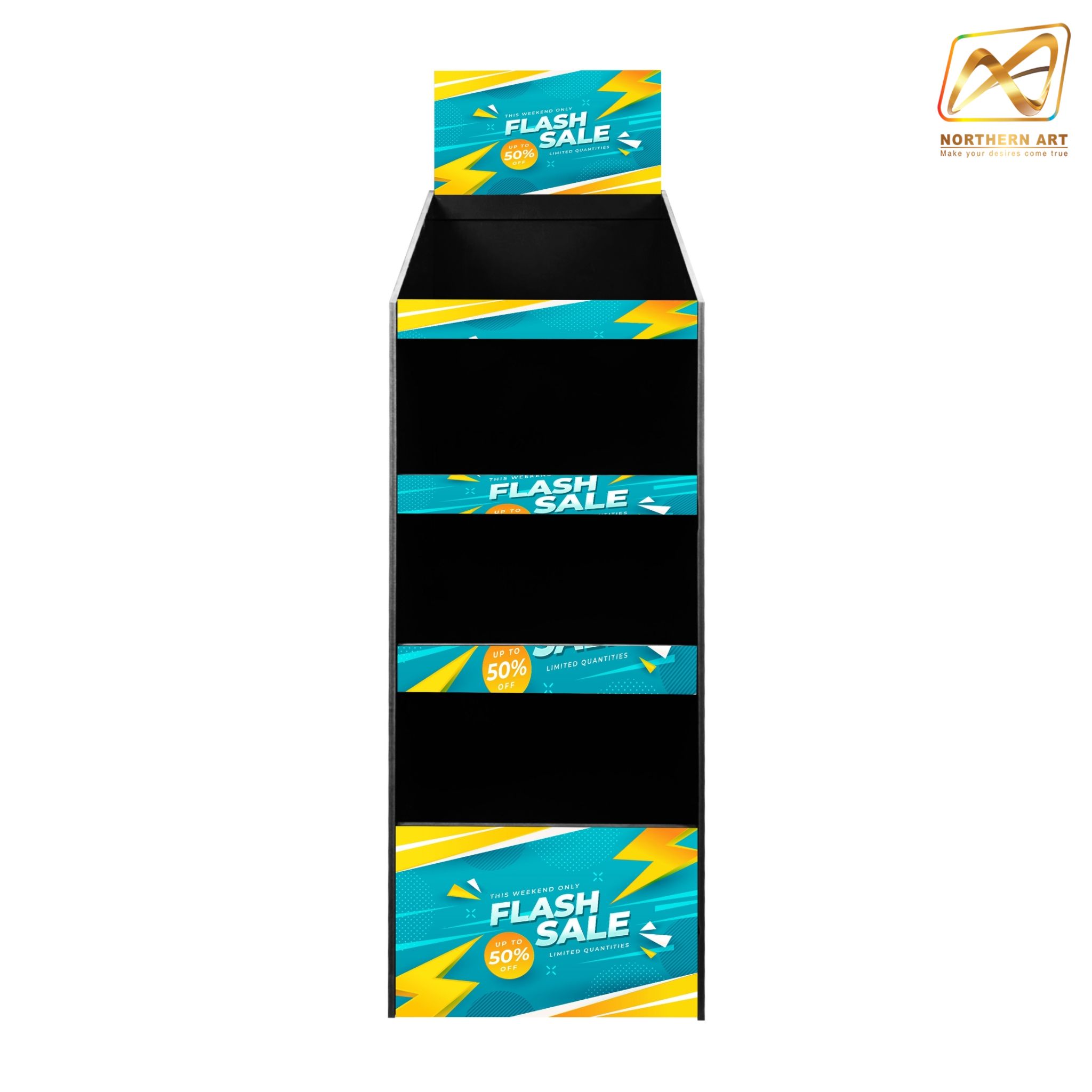 CLEARANCE SALE! ชั้นวางสินค้าพลาสวูด 4 ชั้น ขนาด (W)34 x (D)35.5 x (H)132 ซม. วัสดุพลาสวูดสีดำหนา 8 มม.ถอดประกอบได้