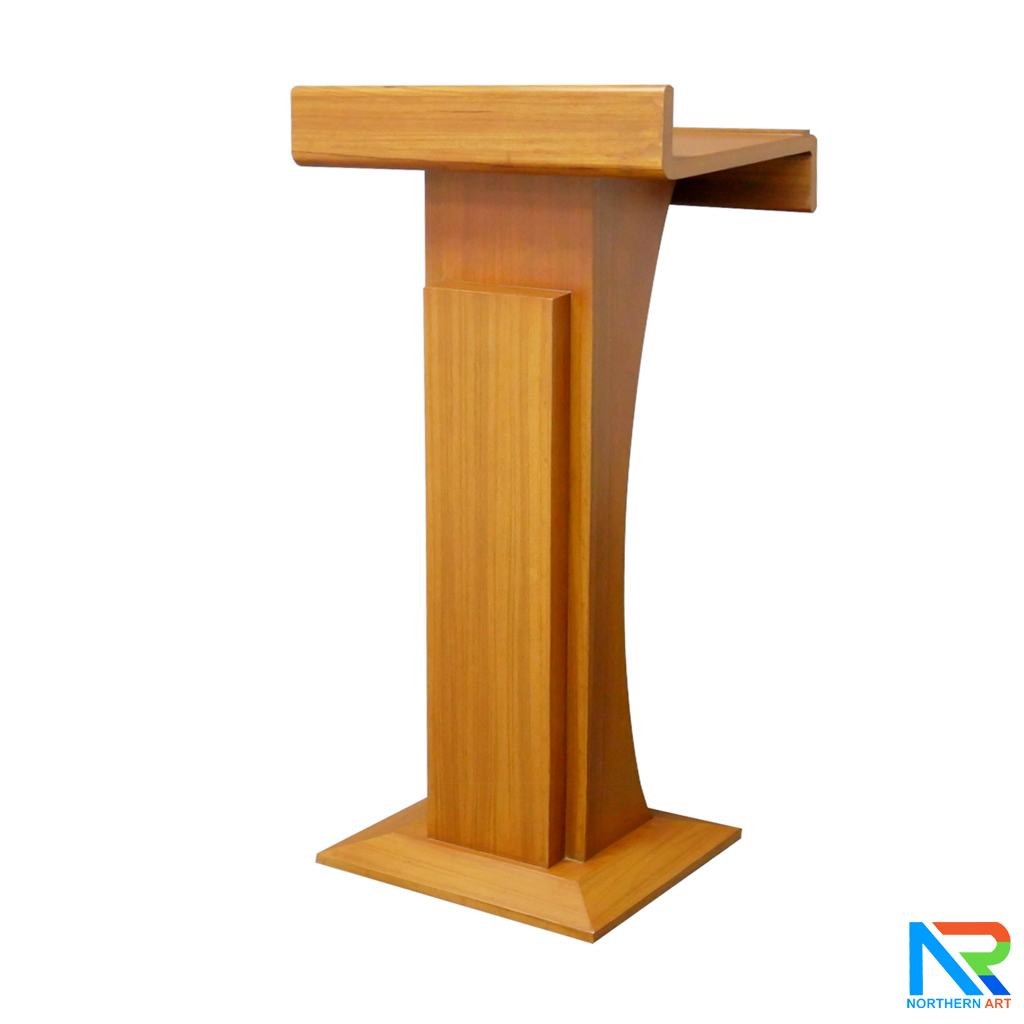 โพเดียมไม้ สีสัก ทรงโมเดิร์น TOPตรง ขนาด (W)55.5 x (L)42 cm. สูง 111 cm.