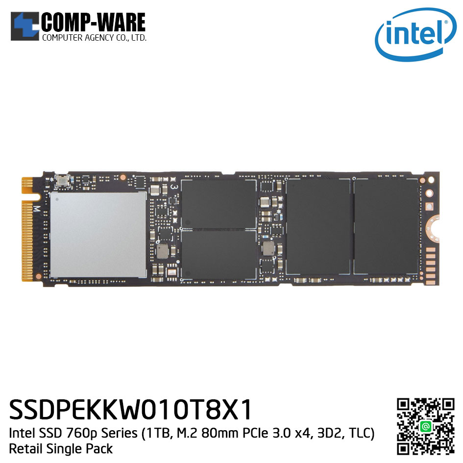 Intel SSD 760p Series (1TB, M.2 80mm PCIe 3.0 x4, 3D2, TLC) Retail Single Pack - SSDPEKKW010T8X1