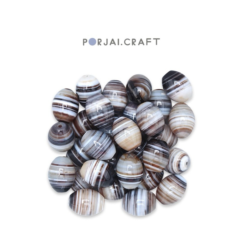 Tibetan Agate Oval Bead ลูกปัดทิเบตอาเกต 17mm
