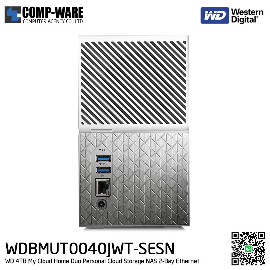 WD 4TB My Cloud Home Duo USB3.0 Personal Cloud Storage NAS 2-Bay Ethernet (White) WDBMUT0040JWT-SESN รับประกัน 3 ปี อุปกรณ์จัดเก็บข้อมูลบนเครือข่ายแบบคู่ 3.5" Cloud ส่วนตัว โอนถ่ายข้อมูลได้ทุกที่ทั่วโลก Support Raid 1