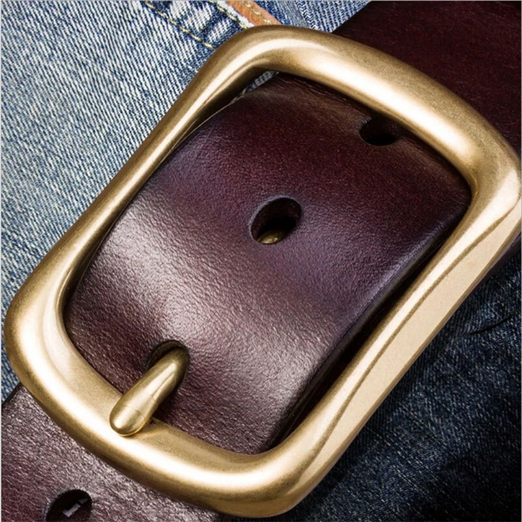 เข็มขัดผู้ชาย เข็มขัดหนังแท้ (หัวทองเหลืองแท้ 100 %) พร้อมเจาะรูเข็มขัดให้ฟรี