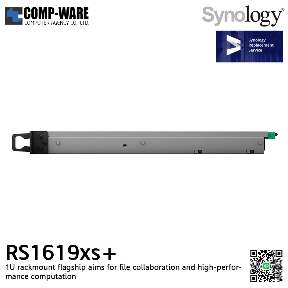 Synology RackStation (1U 4-Bay) RS1619xs+ (8GB ECC RAM up to 64GB) Intel Xeon D-1527 Quad-Core w/Rail Kit RKS-02 (แทนรุ่น RKS1317), No HDD