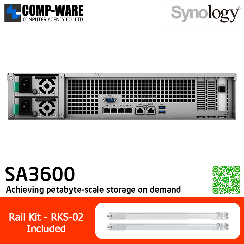 Synology RackStation (2U 12-Bay) SA3600 (16GB ECC RAM up to 128GB) Intel Xeon D-1567 12-Core ,with Rail Kit RKS-02 / No HDD