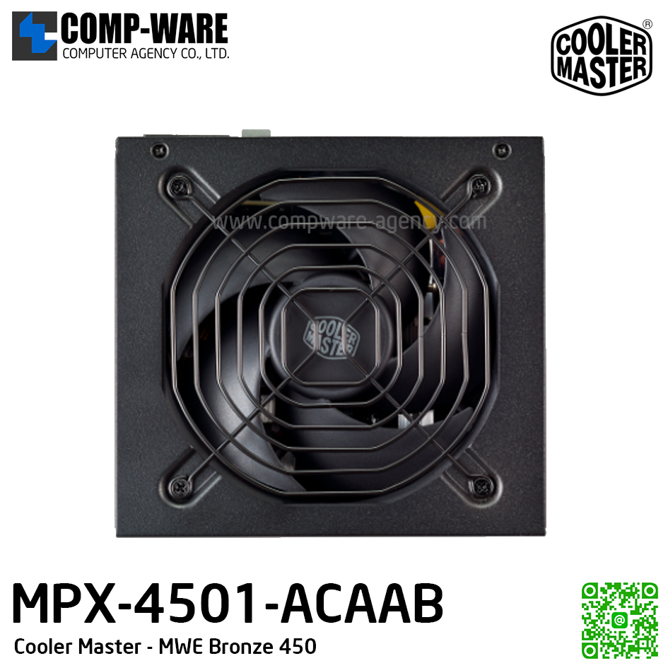Cooler Master PSU MWE Bronze 450W, Fix Cable, 80 Plus Bronze, รับประกัน 3ปี MPX-4501-ACAAB