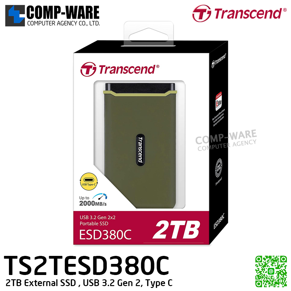 Transcend ESD380C 2TB External SSD , USB 3.2 Gen 2, Type C , TS2TESD380C - 3Y Warranty - Portable SSD