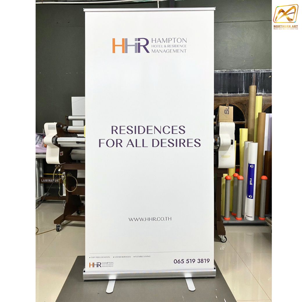 ROLL UP PREMIUM โรลอัพ ขนาด 100x200 ซม. รุ่นพรีเมี่ยม (หยดน้ำ) 1 หน้า วัสดุอะลูมิเนียมอย่างดี ม้วนเก็บได้ง่าย ฐานกว้าง แข็งแรง