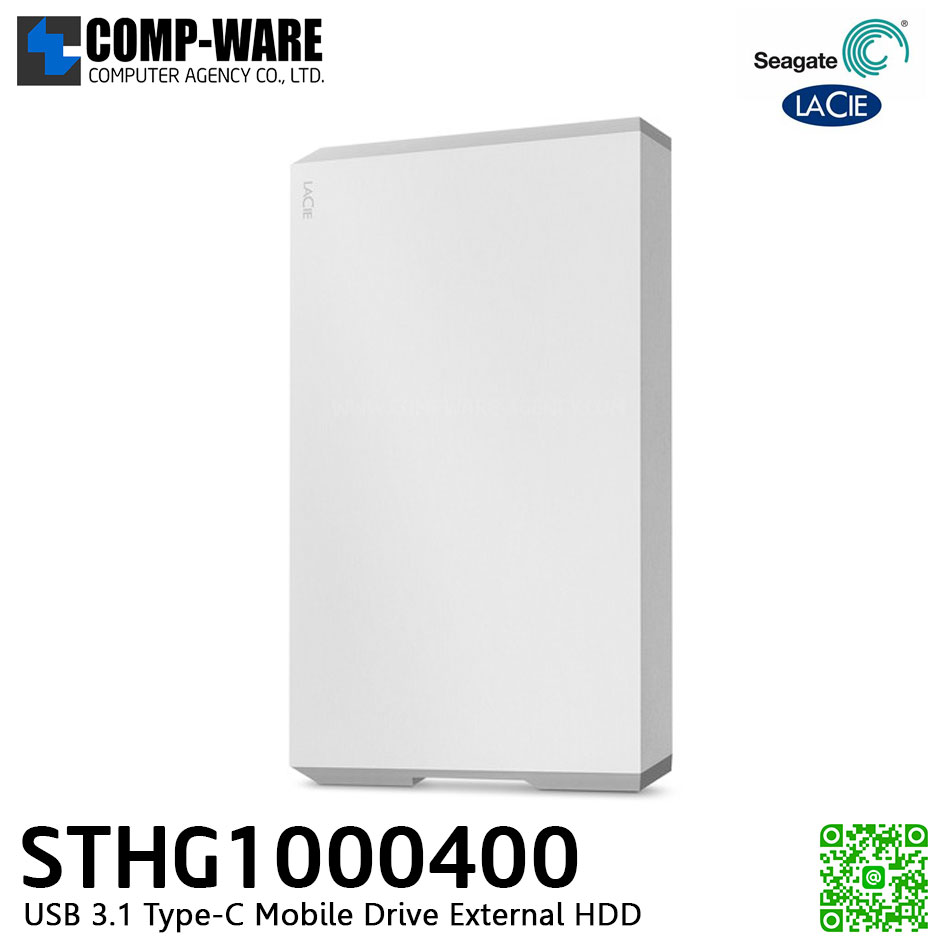 Seagate LaCie 1TB USB 3.1 Type-C Mobile Drive External HDD (Silver) - STHG1000400