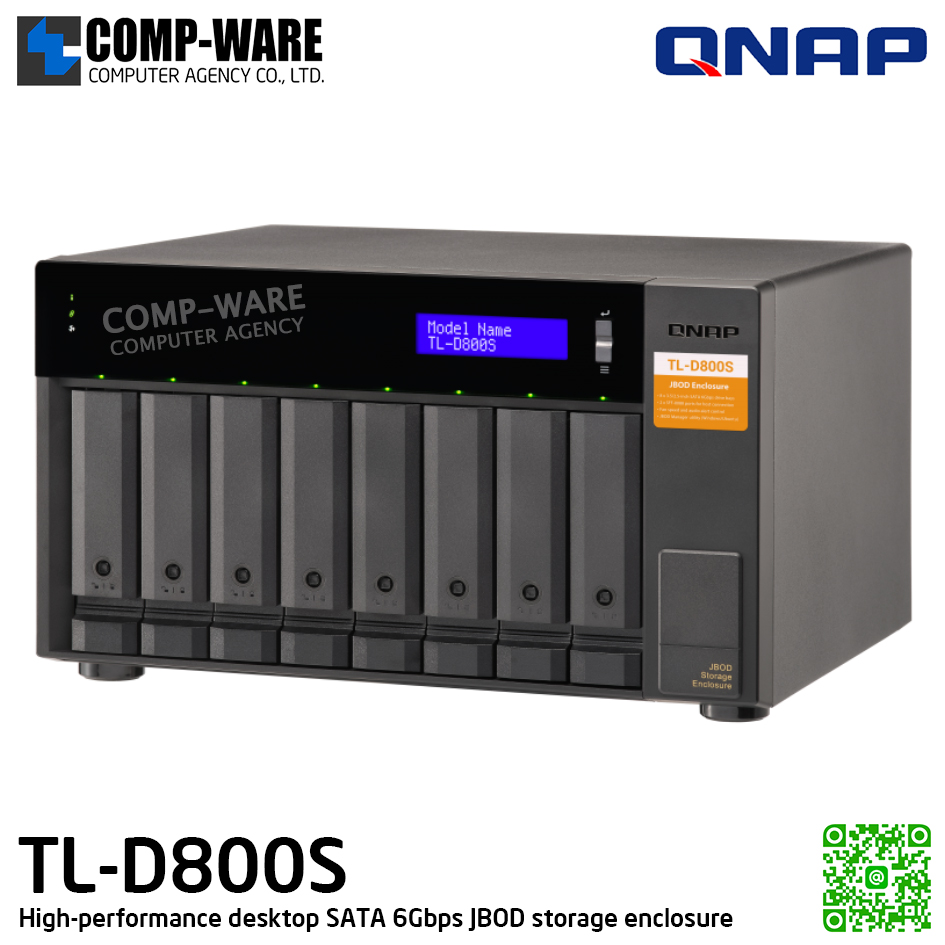 QNAP (Tower 8-Bay) TL-D800S / 8 x 2.5"/3.5" SATA 6Gbps / Single PSU / 2Y Warranty / No HDD - Expansion Enclosure