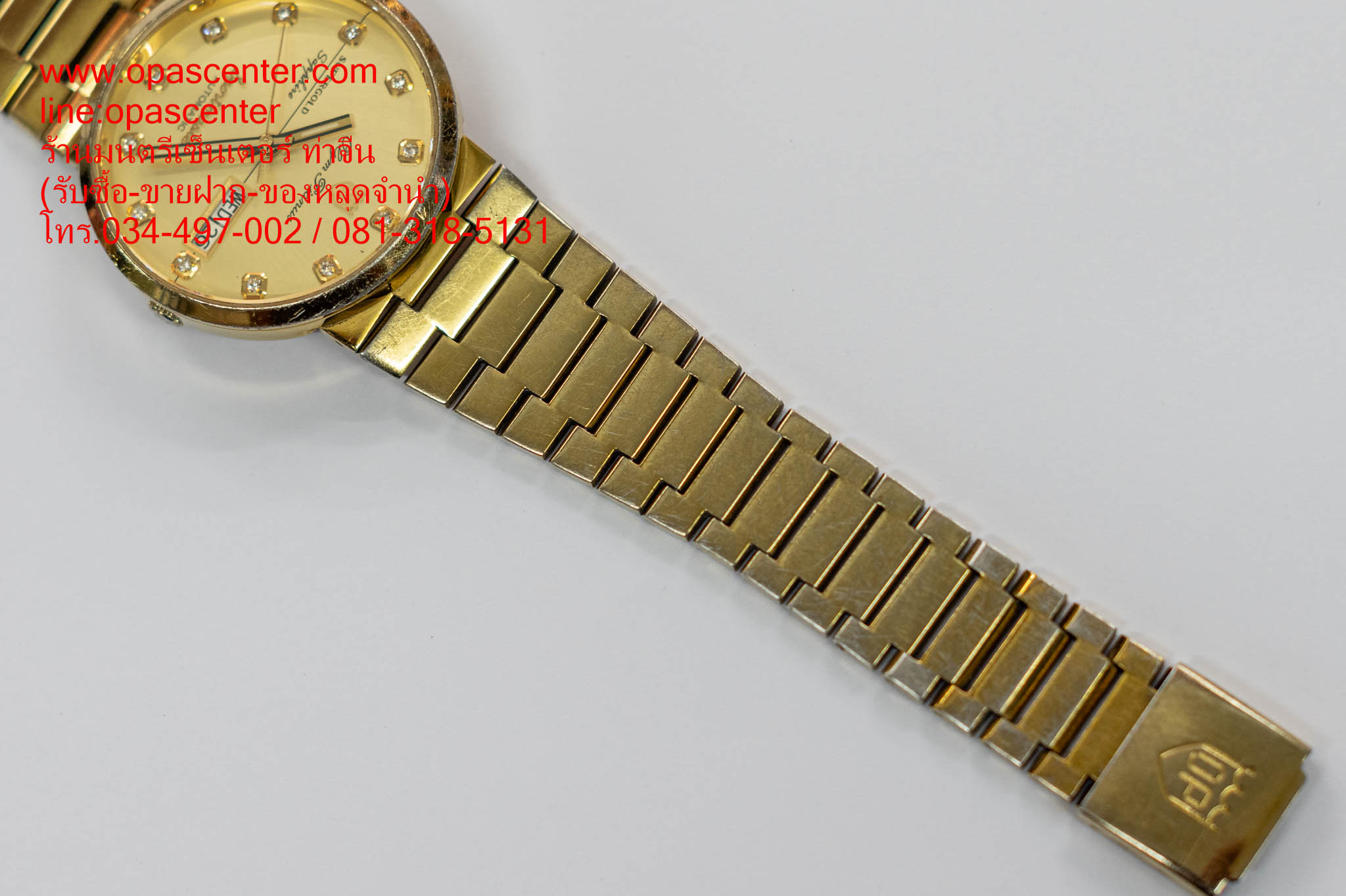 นาฬิกาข้อมือผู้ชาย O.P Sportmaster Automatic สแตนเลสแท้ รุ่น 890-09AM-423 (สีทอง / หน้าปัดทอง) มือสอง สภาพดี