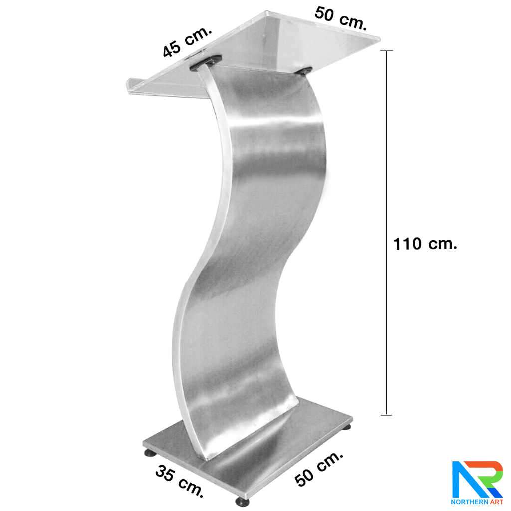 โพเดียมสแตนเลส รูปทรงตัวS ขนาด (W) 50 x (L) 45 x (H)110 ซม.เกรด 304 เชื่อมประกอบทั้งตัว แข็งแรง ทนทาน