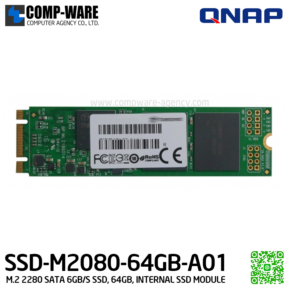 QNAP SSD-M2080-64GB-A01 , SSD M.2 2280 SATA 6Gb/s SSD, 64GB, Internal SSD Module