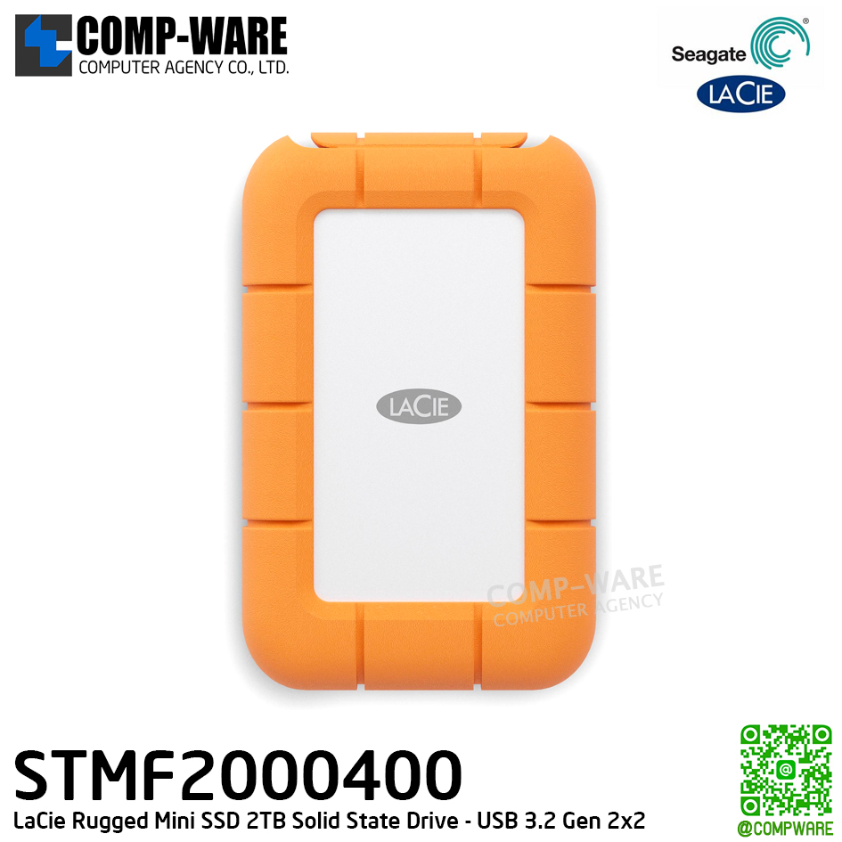 Seagate LaCie Rugged Mini SSD 2TB Solid State Drive - USB 3.2 Gen 2x2 Portable Hard Drive - STMF2000400