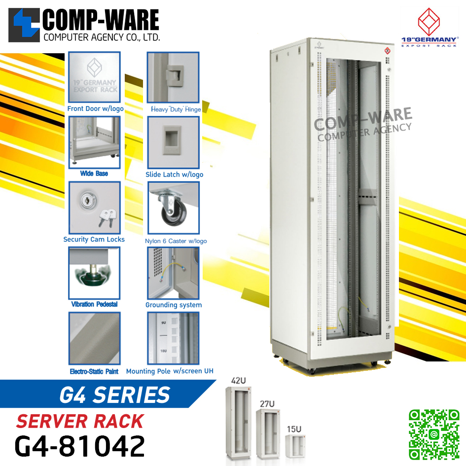 19" GERMAN G4-81042 RACK 42U, ลึก 100cm. Two-Tone White-Gray (80cm*100cm*205cm) รุ่น G4 Series // ตู้เปล่าเท่านั้นไม่มีอุปกรณ์เสริม