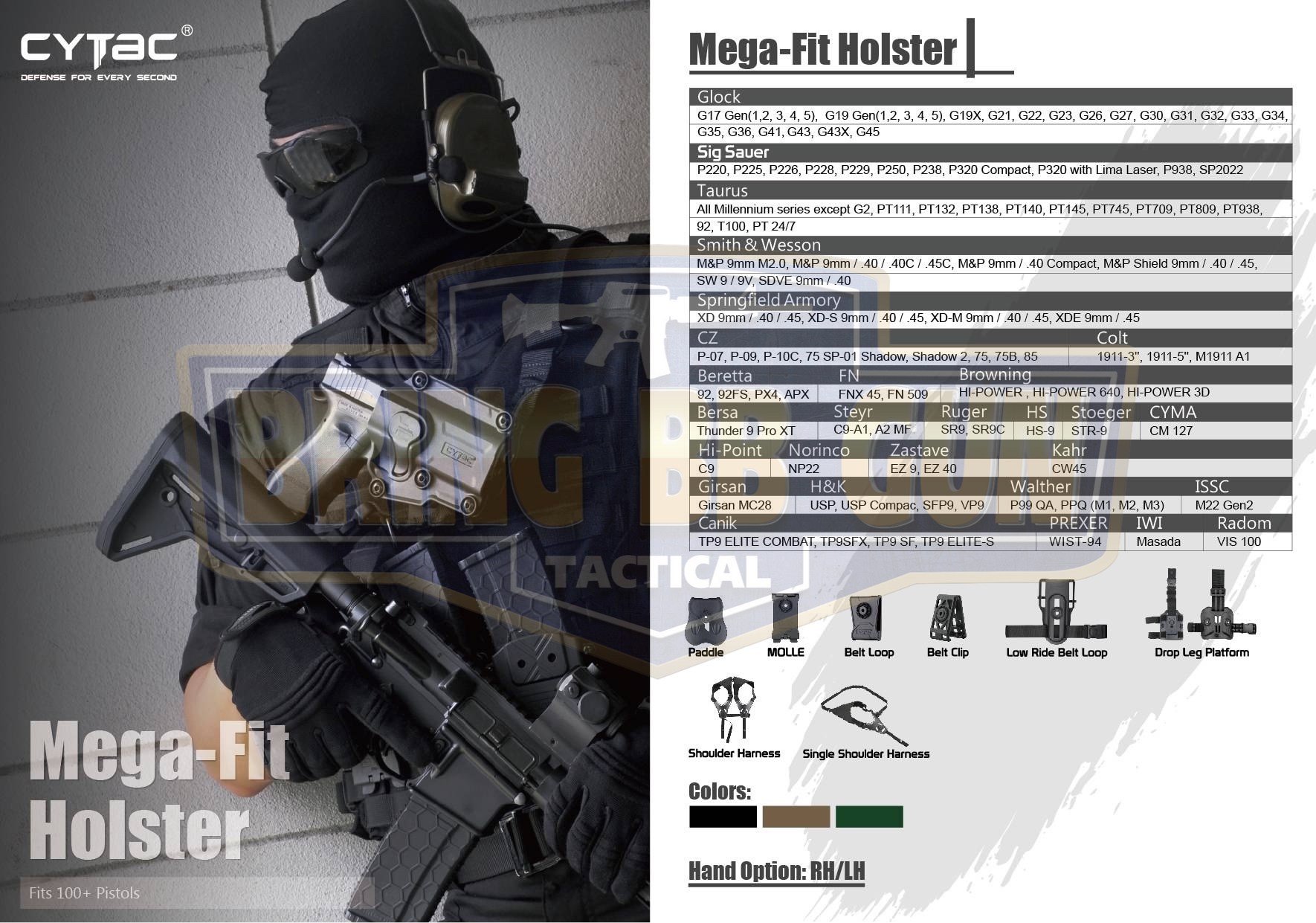ซองปืนพกนอกปลดนิ้วชี้ Universal ยี่ห้อ Cytac รุ่น Mega-Fit Holster (ซองปืนพกนอกใส่ปืนได้หลายรุ่น)