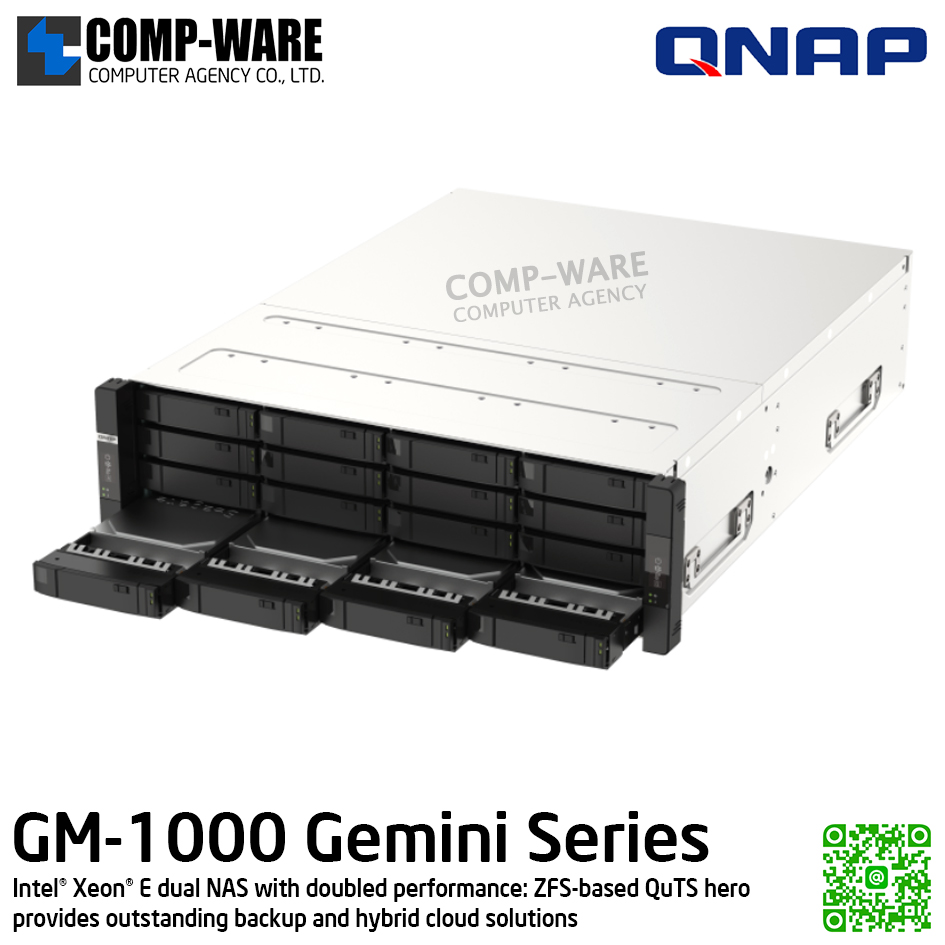 QNAP (3U 20-Bay) GM-1002 / Intel Xeon E-2236 (6Core) / 16GB UDIMM DDR4 ECC (2 x 8GB) /8 x 2.5"/3.5" SATA 6Gbps + 2 x 2.5" NVMe Gen3 x4/SATA 6Gbps / 770W Redundant PSU / 3Y Warranty , No HDD , No Rail Kit