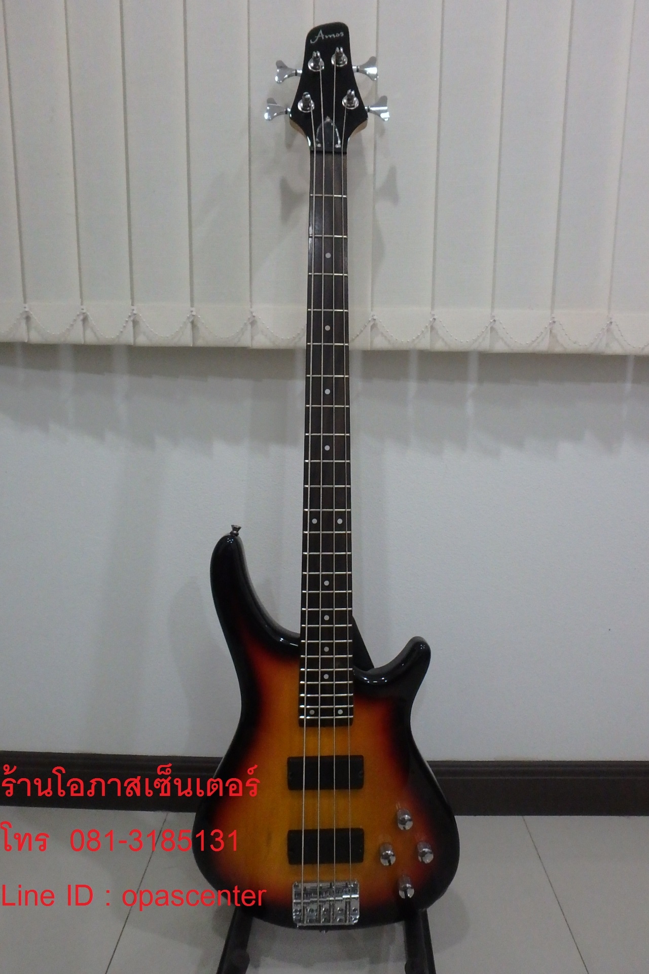 เบสไฟฟ้า 4 สาย ยี่ห้อ Amos สีซันเบิร์ส ของใหม่ ทรง Ibanez ขายถูก