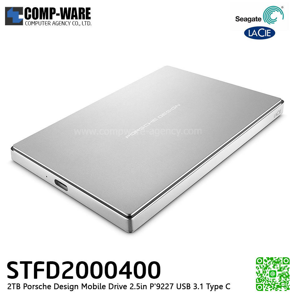 Seagate LaCie 2TB Porsche Design Mobile Drive 2.5in P'9227 USB 3.1 Type C STFD2000400 - Silver