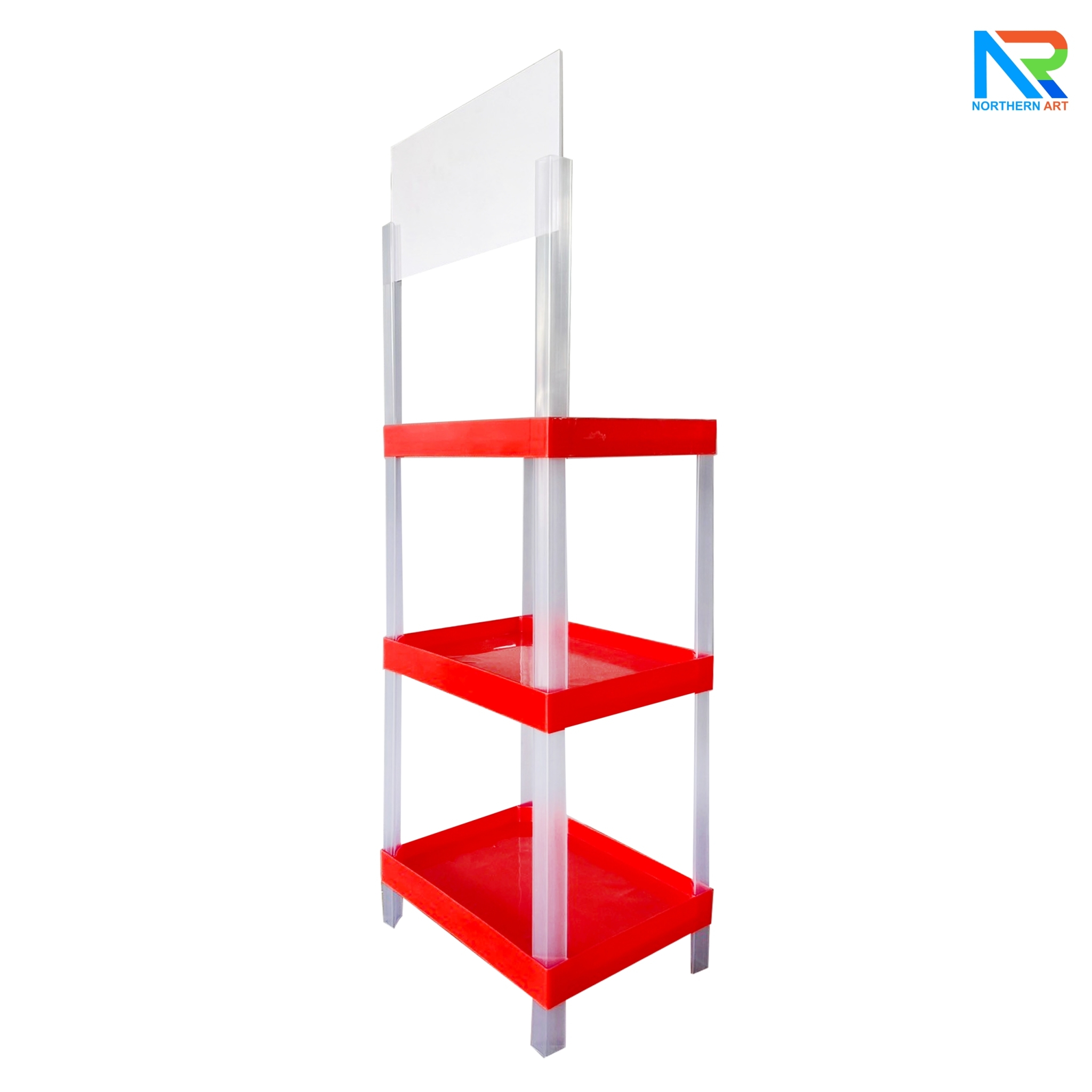 ชั้นวางสินค้าพลาสติก 3 ชั้น สีแดง ขนาด (W) 53 x (L) 35 x (H) 140 cm. น้ำหนักเบา ถอดประกอบได้