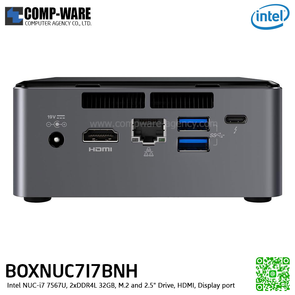 Intel NUC7I7BNH Mini PC NUC Kit - Intel NUC-i7 7567U, 2xDDR4L 32GB, M.2 and 2.5" Drive, HDMI, Display port. (BOXNUC7I7BNH)