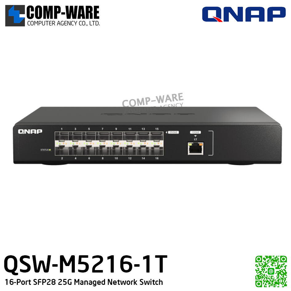 QNAP QSW-M5216-1T 16-Port SFP28 25G Managed Network Switch / 2Year Warranty