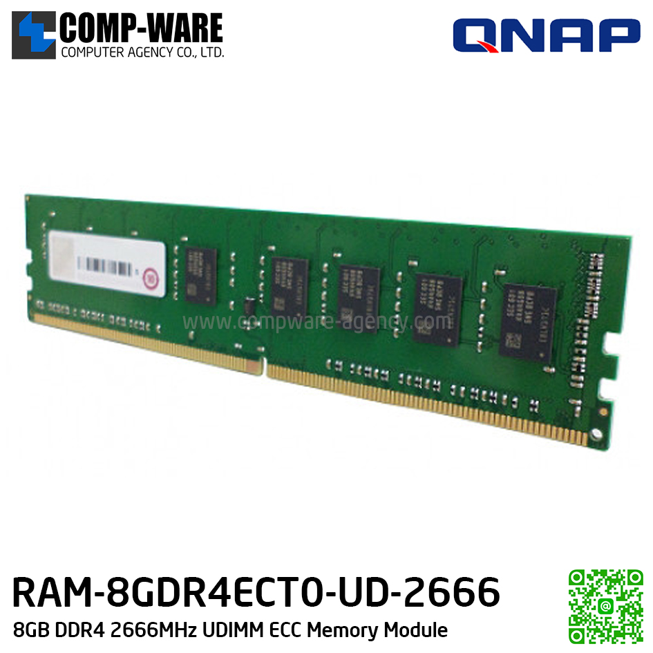 QNAP RAM Module 8GB DDR4 2666MHz ECC UDIMM (1Y Warranty) RAM-8GDR4ECT0-UD-2666