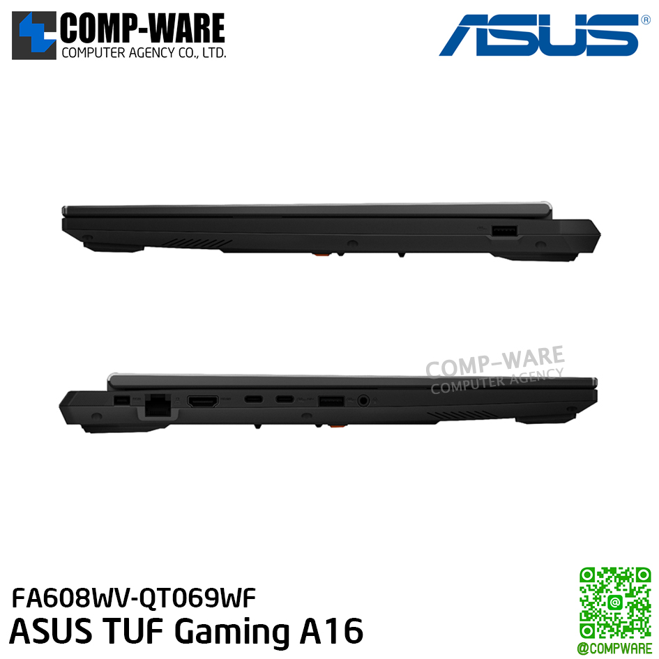 ASUS TUF Gaming A16 / 16-inch / AMD Ryzen™ AI 9 HX 370 Processor 2.0GHz (36MB Cache) / NVIDIA® GeForce RTX™ 4060 Laptop GPU / 8GB*2 LPDDR5X 7500 on board / 1TB PCIe® 4.0 NVMe™ M.2 SSD / Windows 11 Home / 2Y Warranty on-site / FA608WV-QT069WF