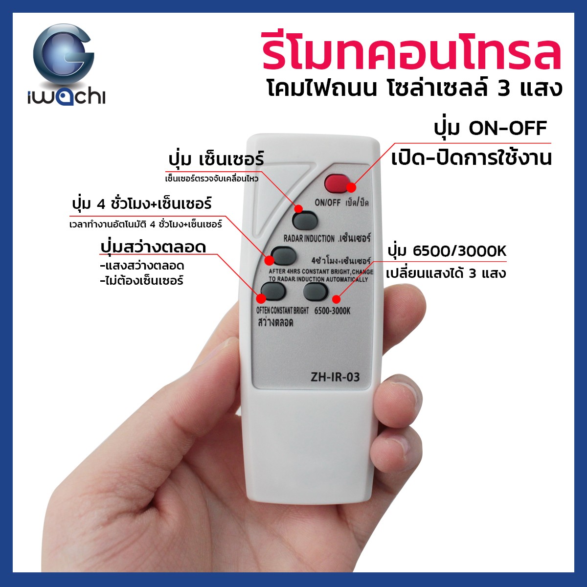 โคมไฟถนน โซล่าเชลล์ รุ่นแผงโซล่าในตัว 1500W แสงขาว