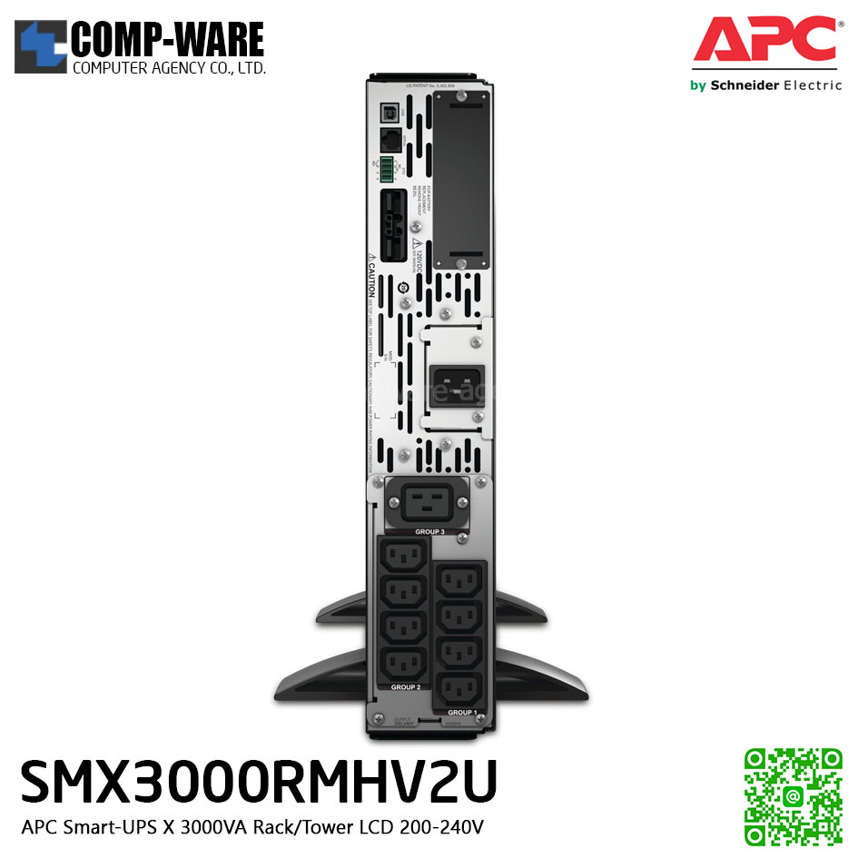 APC SMX Series Smart-UPS X 3000VA Rack/Tower convertible,LCD ,200-240V , SmartSlot สำหรับใส่ network card (Option) รองรับbattery pack สูงสุด 10 pack APC-SMX3000RMHV2U