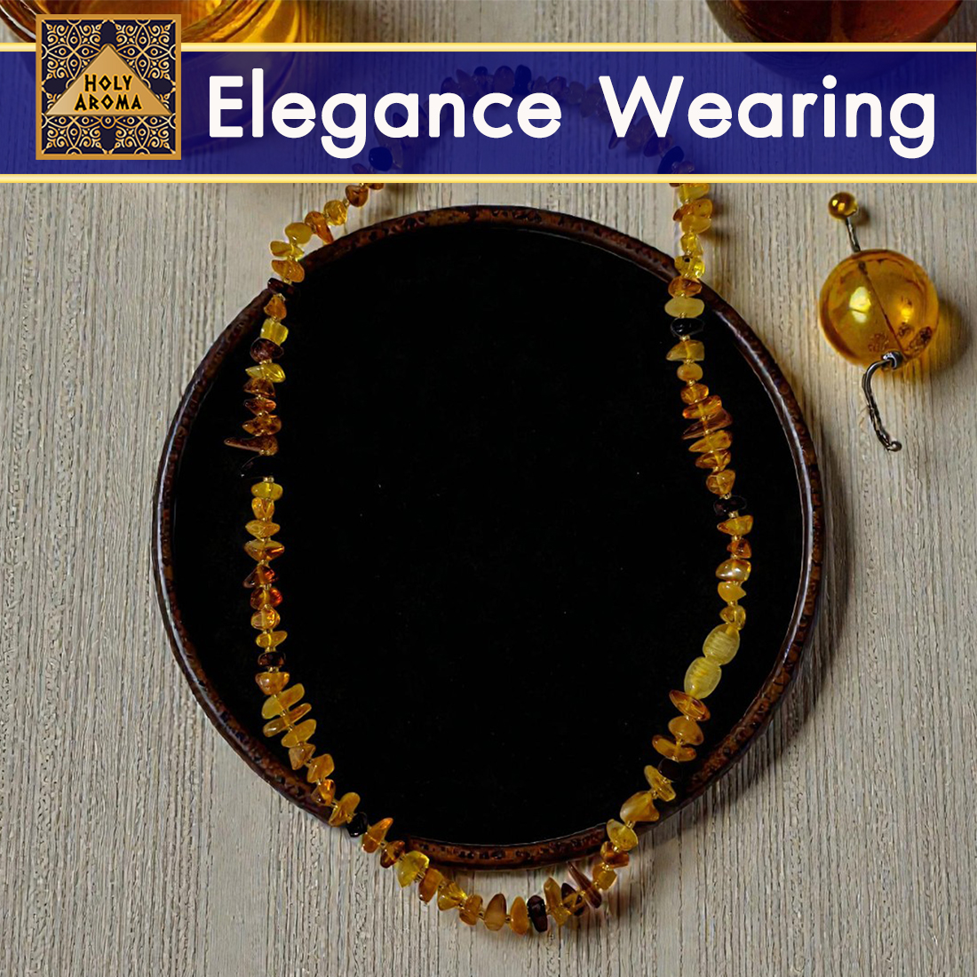 สร้อยคอ อำพันบอลติก ธรรมชาติแท้ (Natural Baltic Amber Necklace) ดีไซน์หรูหรา ลูกปัดอำพันสีคอนยัค น้ำตาล ส้ม อมเหลือง เรืองแสง พร้อมกล่องกำมะหยี่สุดหรู