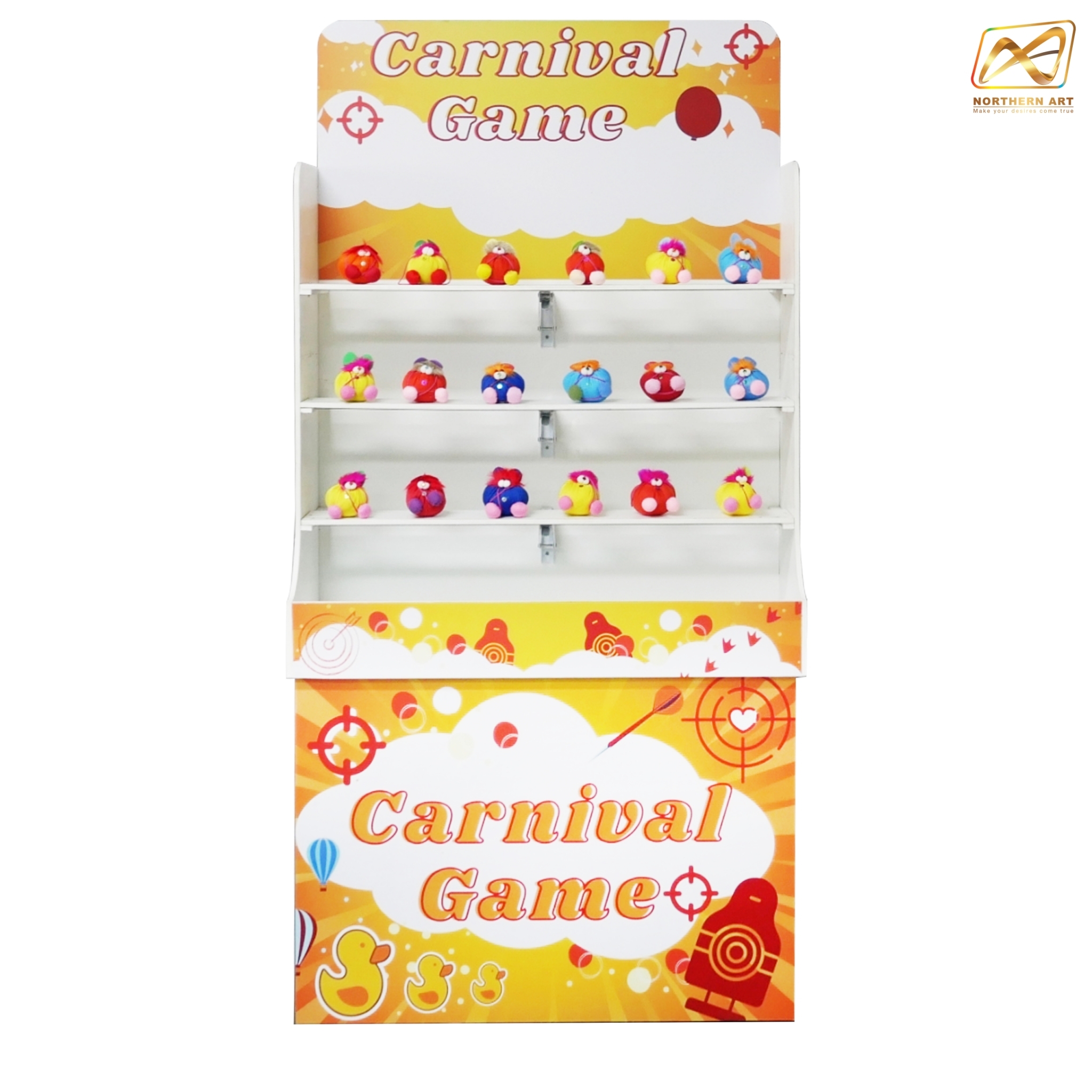 เช่าเกมส์ปาตุ๊กตา ขนาดโครง (W) 90 x (L)50 x (H)176 cm. พร้อมตุ๊กตา 18 ตัว และบอลโฟม 12 ลูก