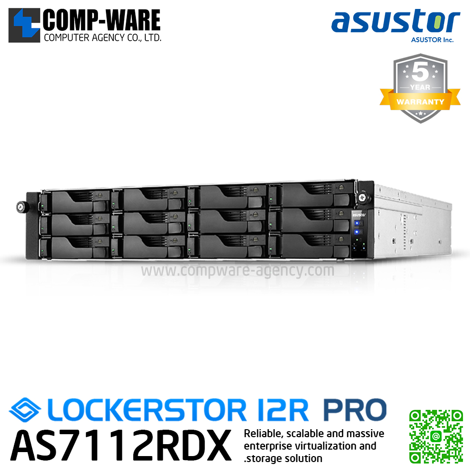 Asustor Lockerstor 12R Pro (12-Bay) AS7112RDX (8GB DDR4 ECC UDIMM RAM up to 128GB) Intel Xeon E-2224 3.4GHz Quad-Core , 5Years Warranty , No HDD