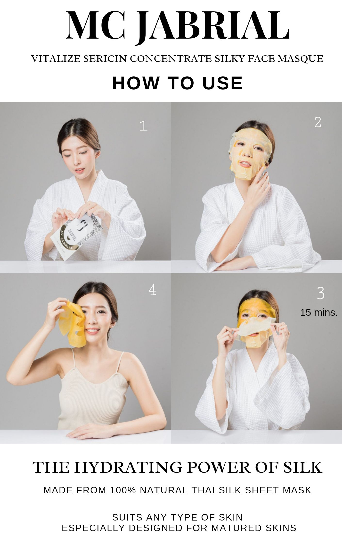 MC JABRIAL Vitalize Sericin Concentrate Silky Face Masque 40g. แผ่นมาส์กหน้าใยไหมทองคำ 40g.