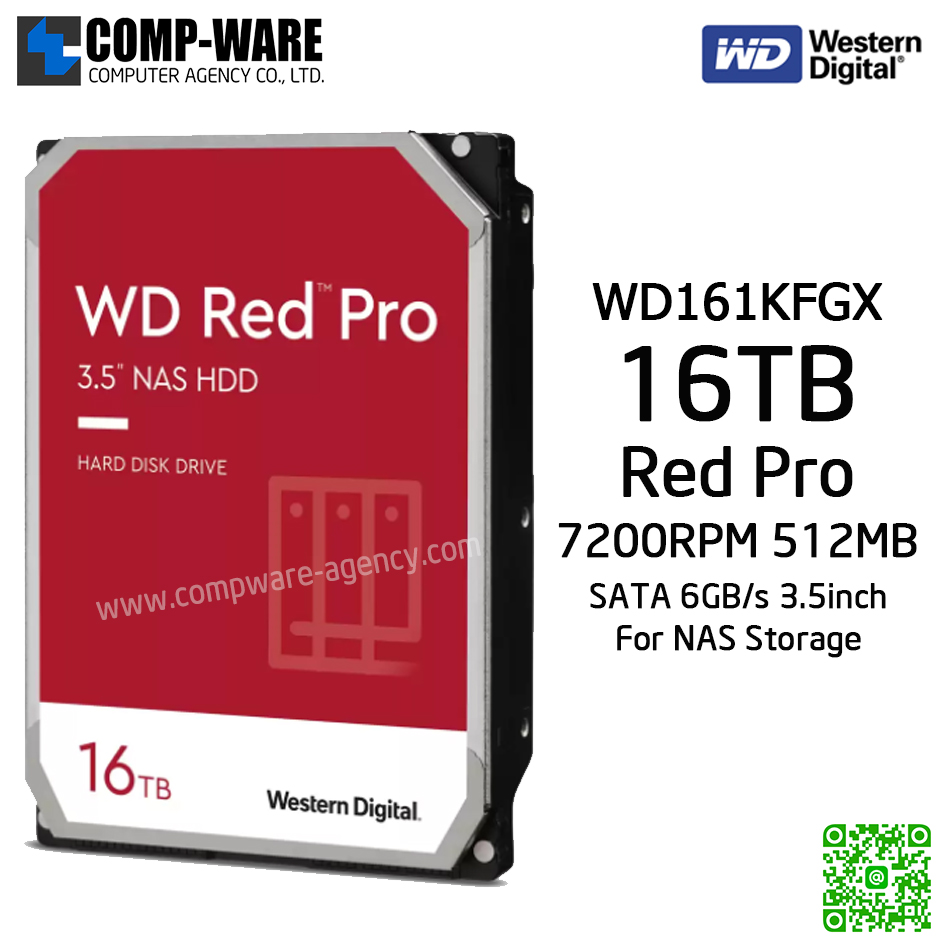 WD Red Pro 16TB NAS Hard Disk Drive - 7200RPM SATA 6Gb/s 512MB Cache 3.5Inch - WD161KFGX