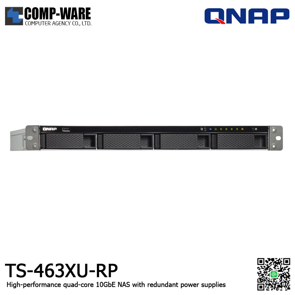 QNAP NAS (1U 4-Bay) TS-463XU-RP (4GB RAM up to 16GB) Redundant Power Supply , No HDD / No Rail kit