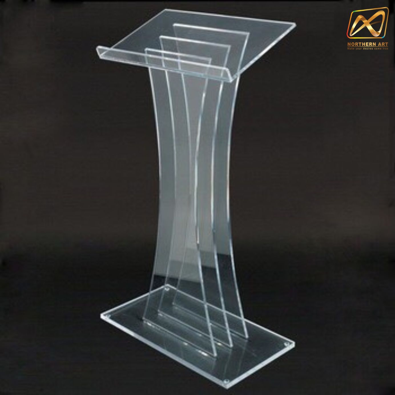 โพเดียม อะคริลิคใส AC-02 ขนาด(W)60 x (L)40 x (H)123 cm. TOP เอียงพร้อมกันตก วัสดุอะคริลิคใส หนา 10-20 มม.