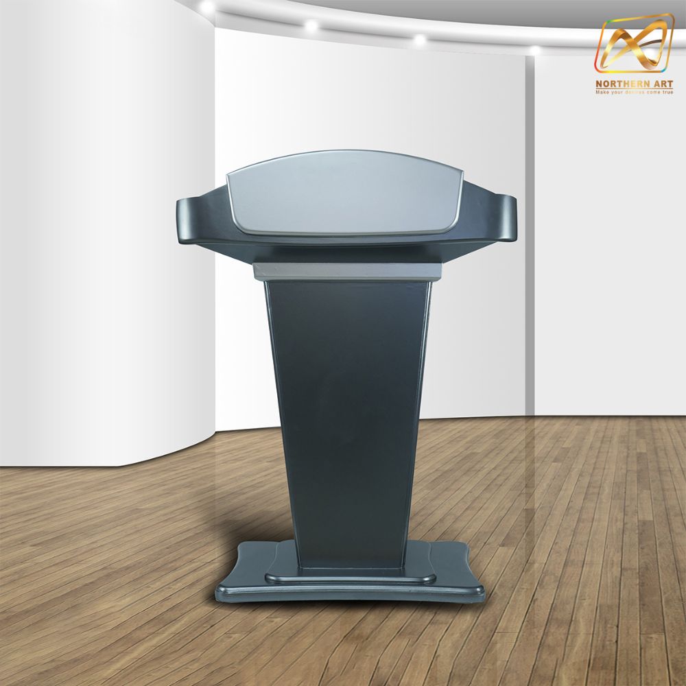 โพเดียมไม้สีเทามุก รุ่น PD-07 ขนาดTOP 90 x 46 ซม.สูง 120 ซม. พร้อมชั้นวางของ(สินค้าตัวโชว์)