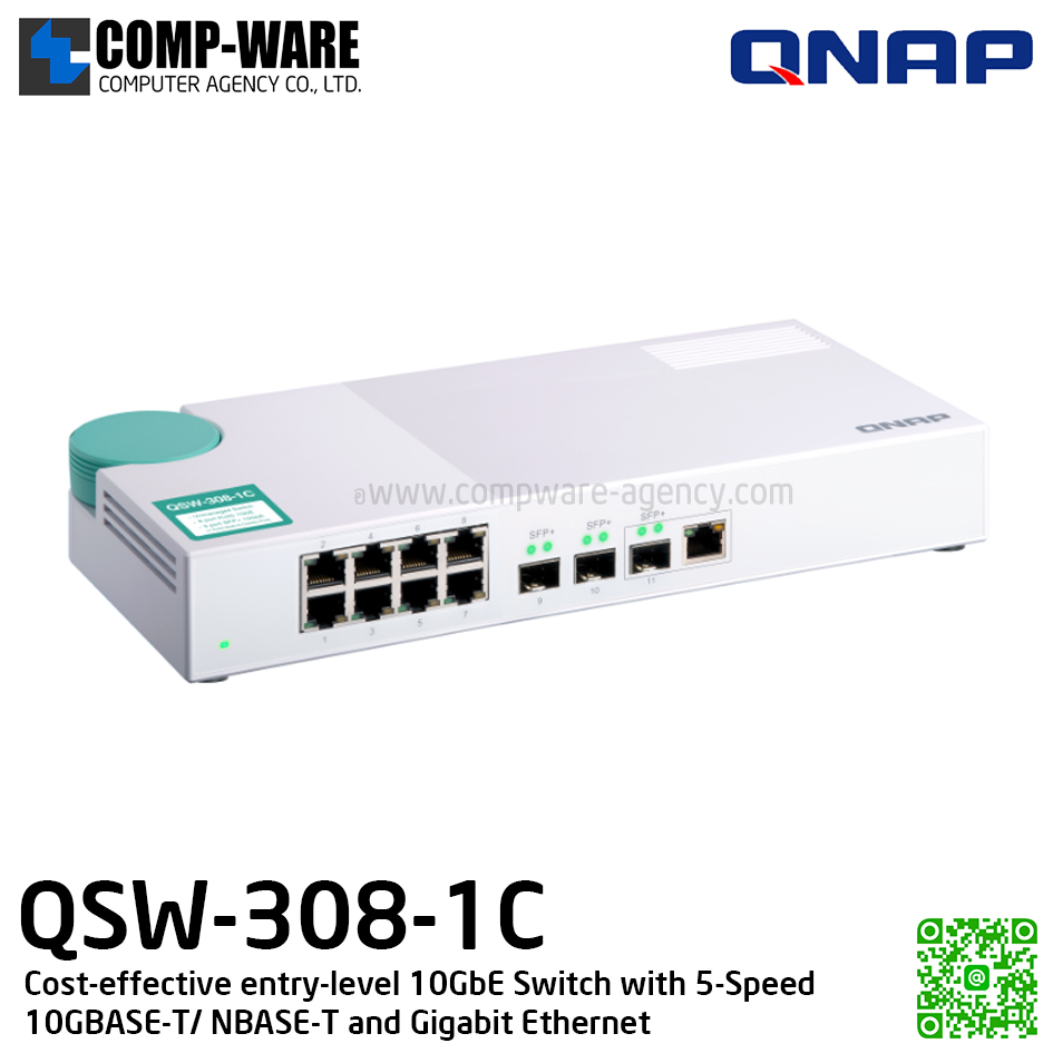 QNAP QSW-308-1C Cost-effective entry-level 10GbE Switch with 5-Speed 10GBASE-T/ NBASE-T and Gigabit Ethernet