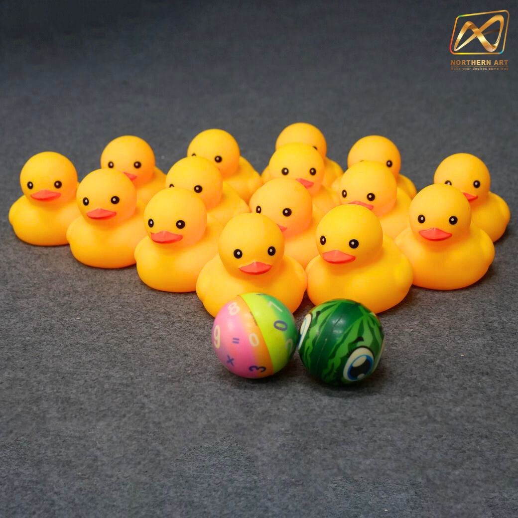 เช่าเกมส์ปาเป็ด ขนาดโครง (W) 90 x (L)36 x (H)180 cm. พร้อมเป็ดยาง 15 ตัว และบอลโฟม 12 ลูก