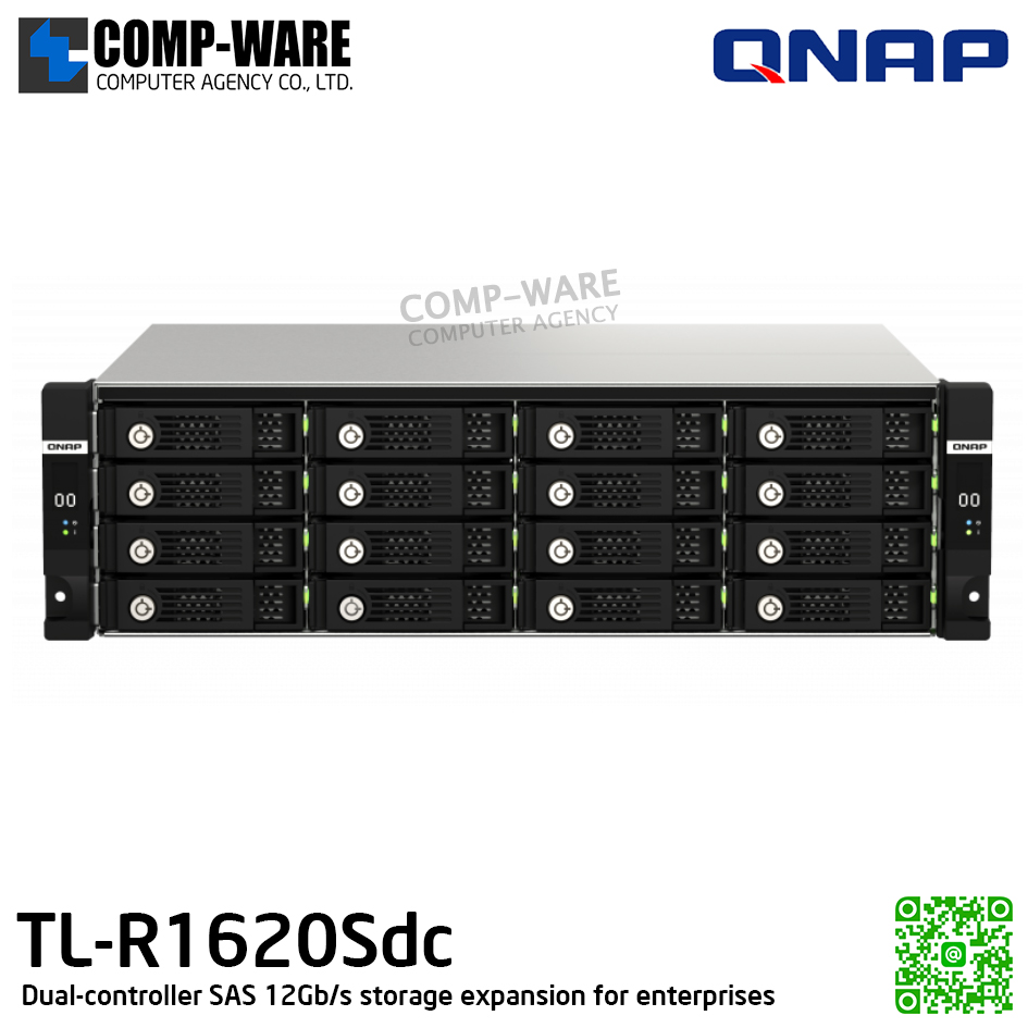 QNAP (3U 16-Bay) TL-R1620Sdc / 16 x 2.5"/3.5" SAS 12Gbps, 6Gbps / 550W Redundant PSU / 5Y Warranty / No HDD / Rail Kit RAIL-B02 - Expansion Enclosure