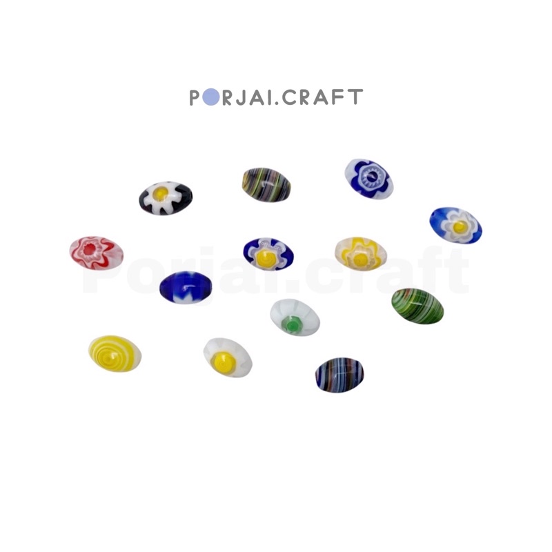 ลูกปัดแก้วลายดอกไม้ Flower rice beads