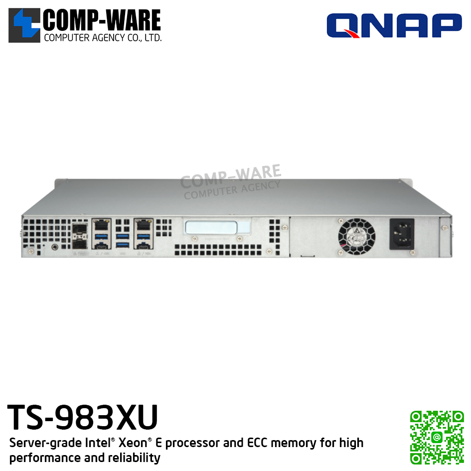 QNAP (1U 9-Bay) TS-983XU-E2124-8G / Intel Xeon E-2124 (8Core) / 8GB UDIMM DDR4 ECC (2 x 4GB) / 4 x 2.5"/3.5" SATA 6Gbps + 5 x 2.5" SATA 6Gbps / 2 x GigaLan, 2 x 10GbE SFP+ SmartNIC / 250W Single PSU / 3Y Warranty , No HDD , No Rail Kit