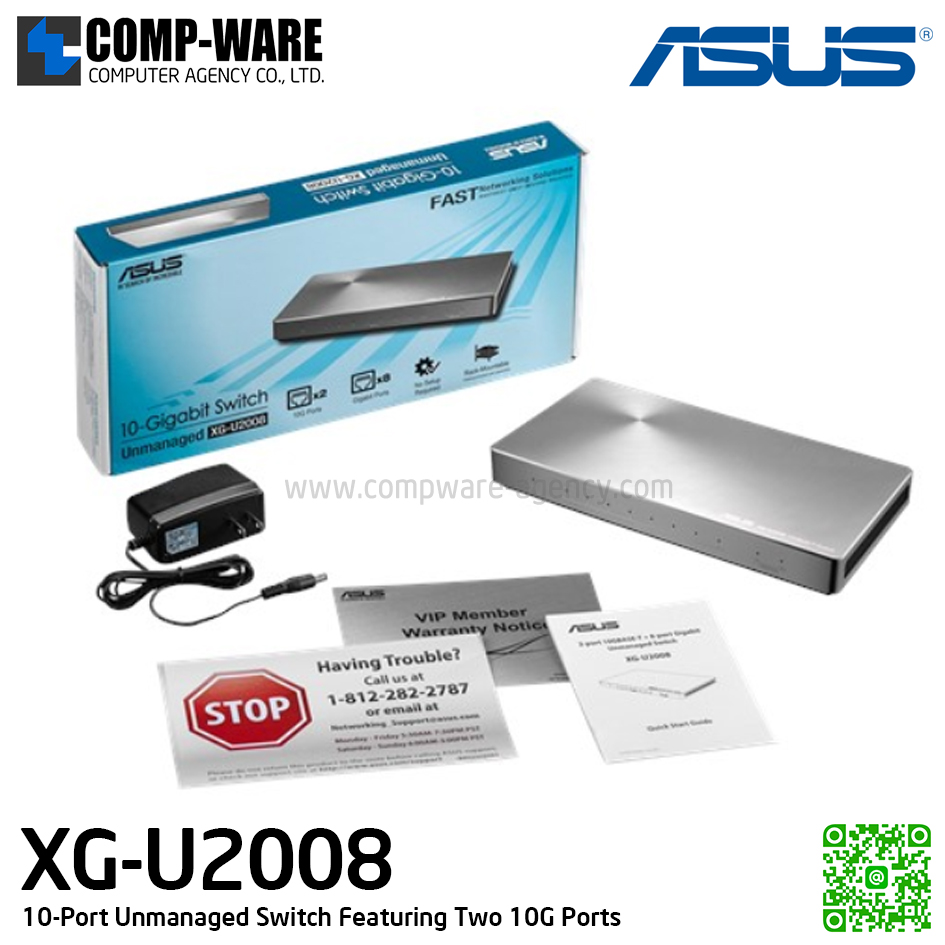 ASUS XG-U2008 Unmanaged 2-Port 10G, 8-Port Gigabit Switch รับประกัน 3 ปี