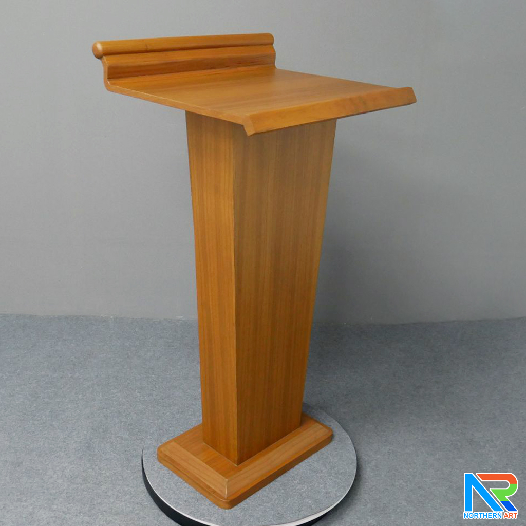 โพเดียมไม้ สีสัก ทรงโมเดิร์น TOPตรง ขนาด (W)56 x (L)48 cm. สูง 112 cm.