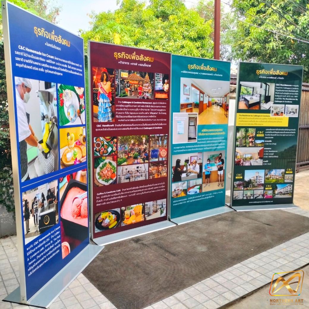 ป้ายตั้งพื้น รุ่นLUXURY ขนาด 60x160 ซม. โครงอะลูมิเนียม ฐานเหล็กหนา โชว์งานพิมพ์ 2 ด้าน ถอดประกอบได้