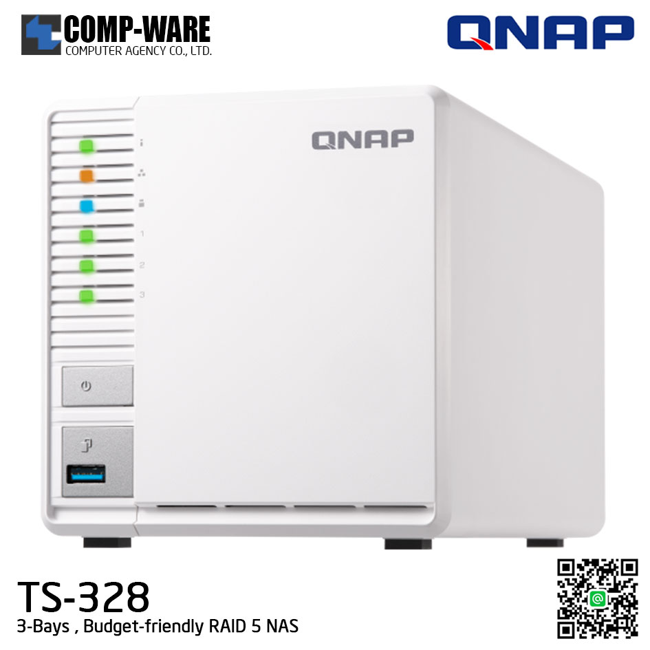 QNAP NAS (3-Bay) TS-328 (2GB DDR4 RAM) ARM Quad-core , No HDD