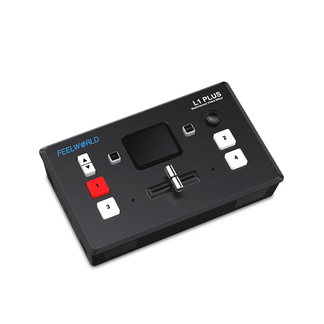 FeelWorld L1 Plus วิดีโอสวิตเชอร์ HDMI 4 อินพุต พร้อมจอ 2 นิ้ว แบบทัชสกรีน